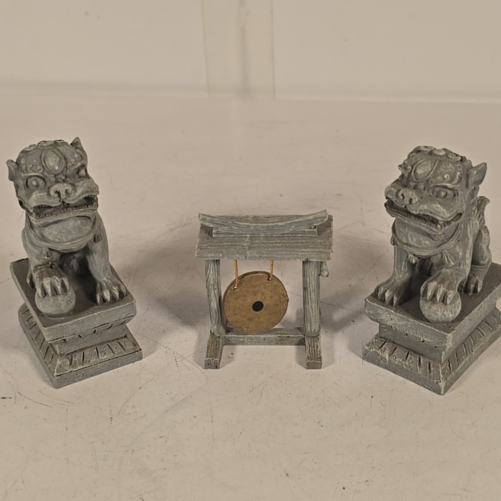 2 Pcs Fu Dog Stone Lion Chinese Statue Crafts Little Northern Ornament Office
